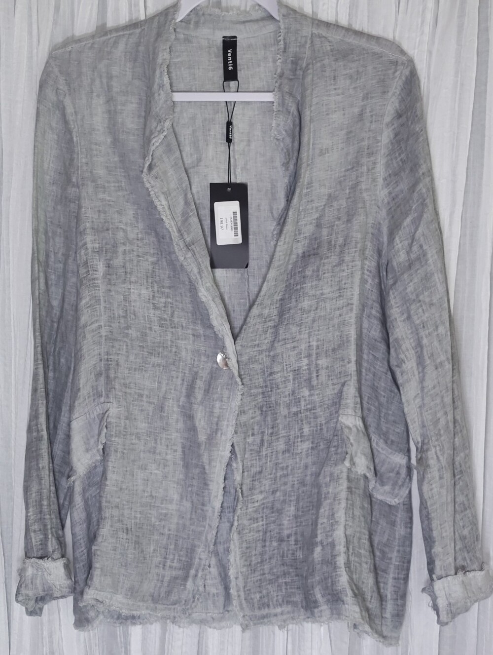 Venti6 Italy Star Blazer Grey Lightweight Linen Blend Jacket M